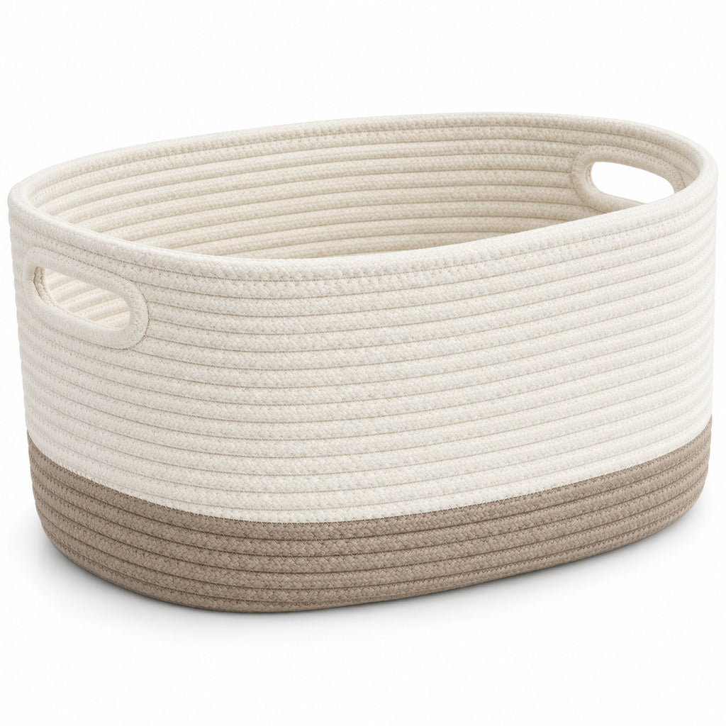 Oval Cotton Rope Storage Basket with Inset Handles