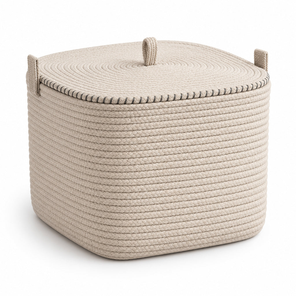 Rounded Square Rope Basket with Fitted Lid