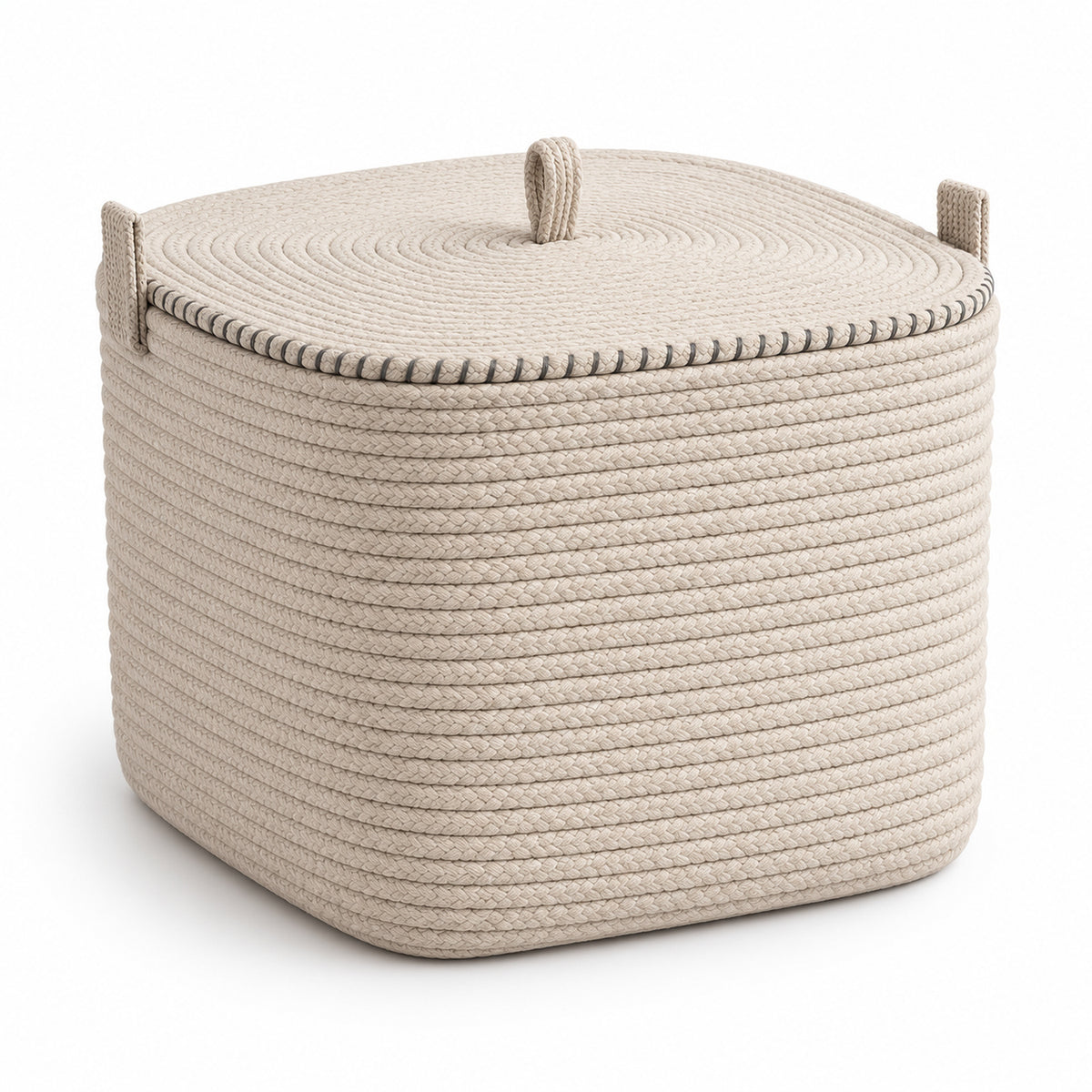 Rounded Square Rope Basket with Fitted Lid