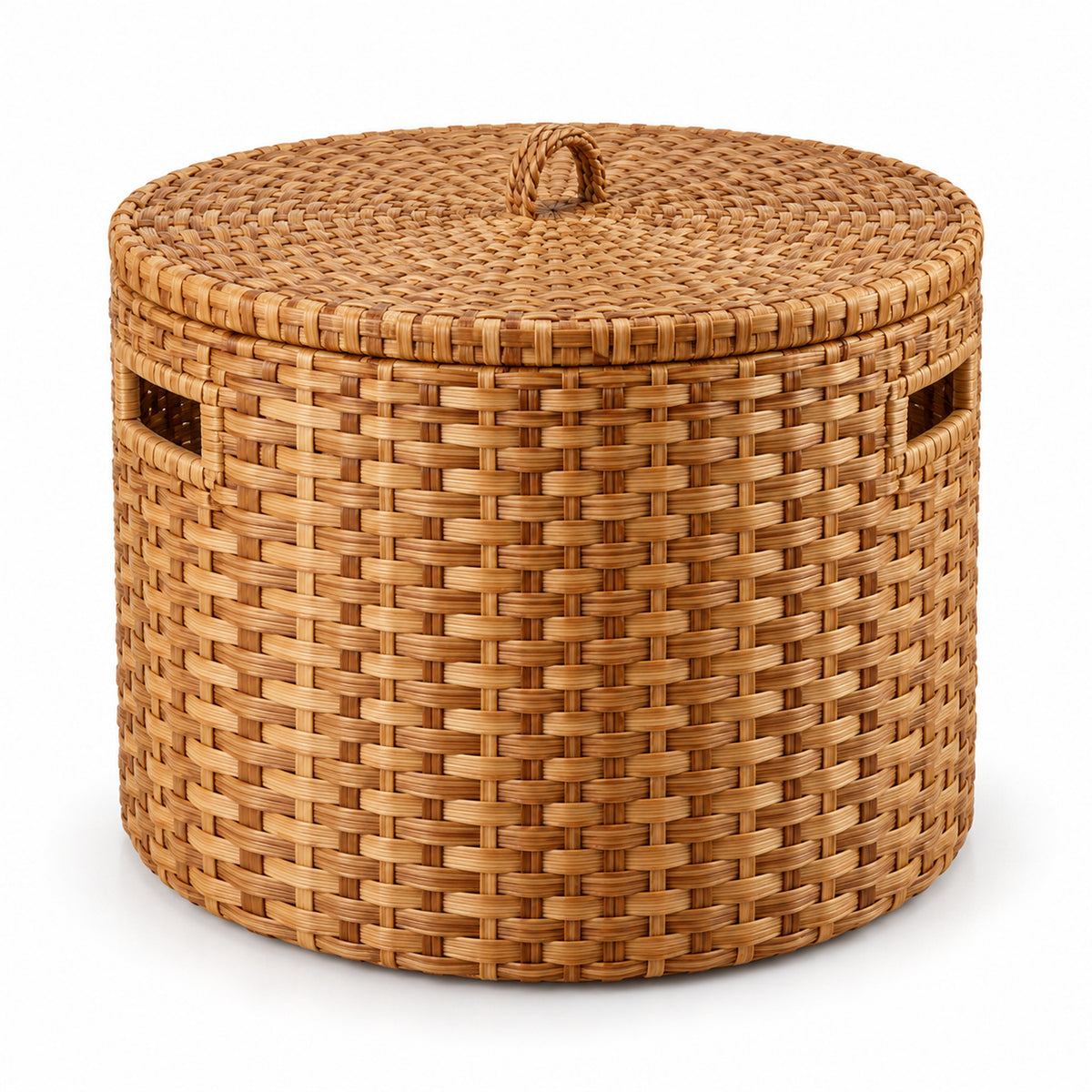 Round Woven Storage Basket with Flat Lift-Off Lid
