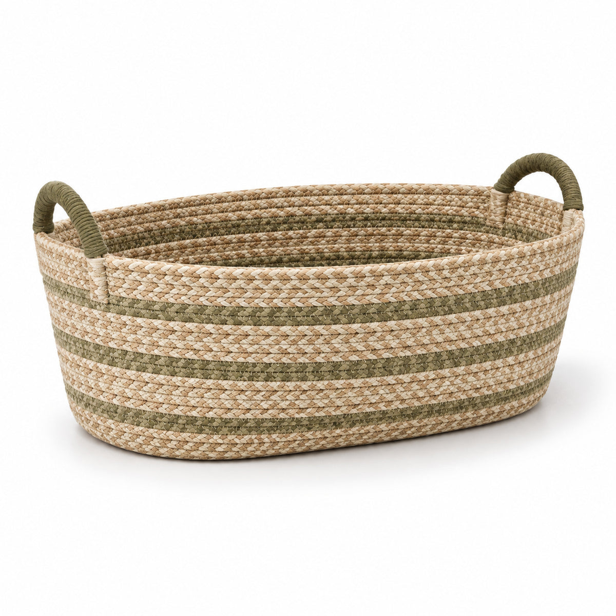 Low Oval Woven Storage Basket with Wrapped Handles