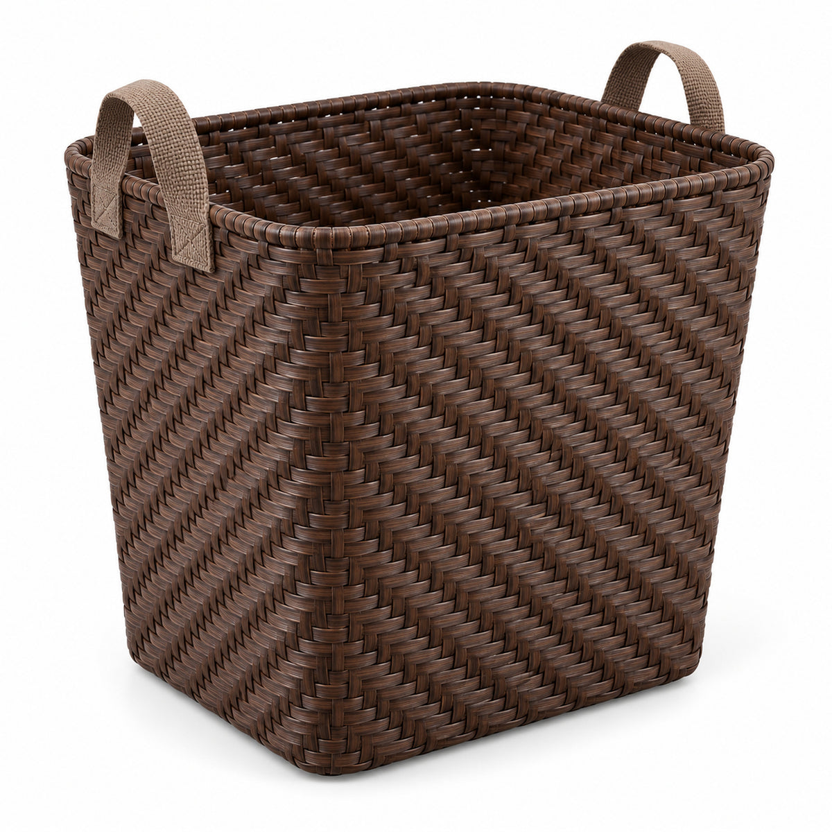 Tall Tapered Woven Storage Basket with Soft Strap Handles