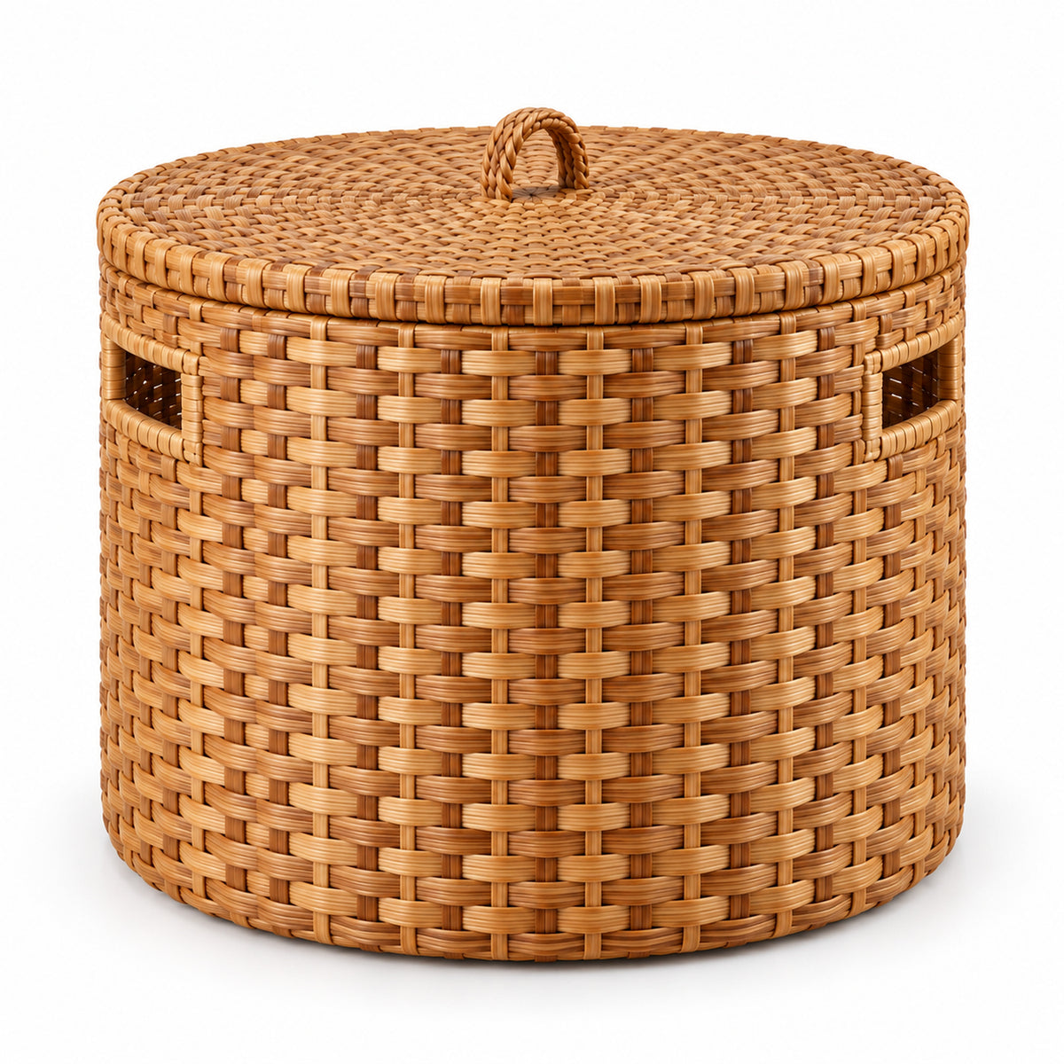 Round Woven Storage Basket with Flat Lift-Off Lid