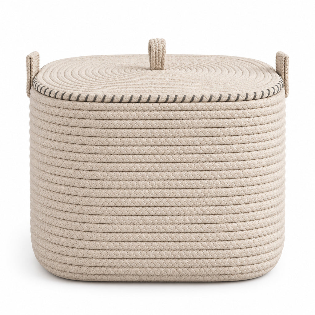 Rounded Square Rope Basket with Fitted Lid