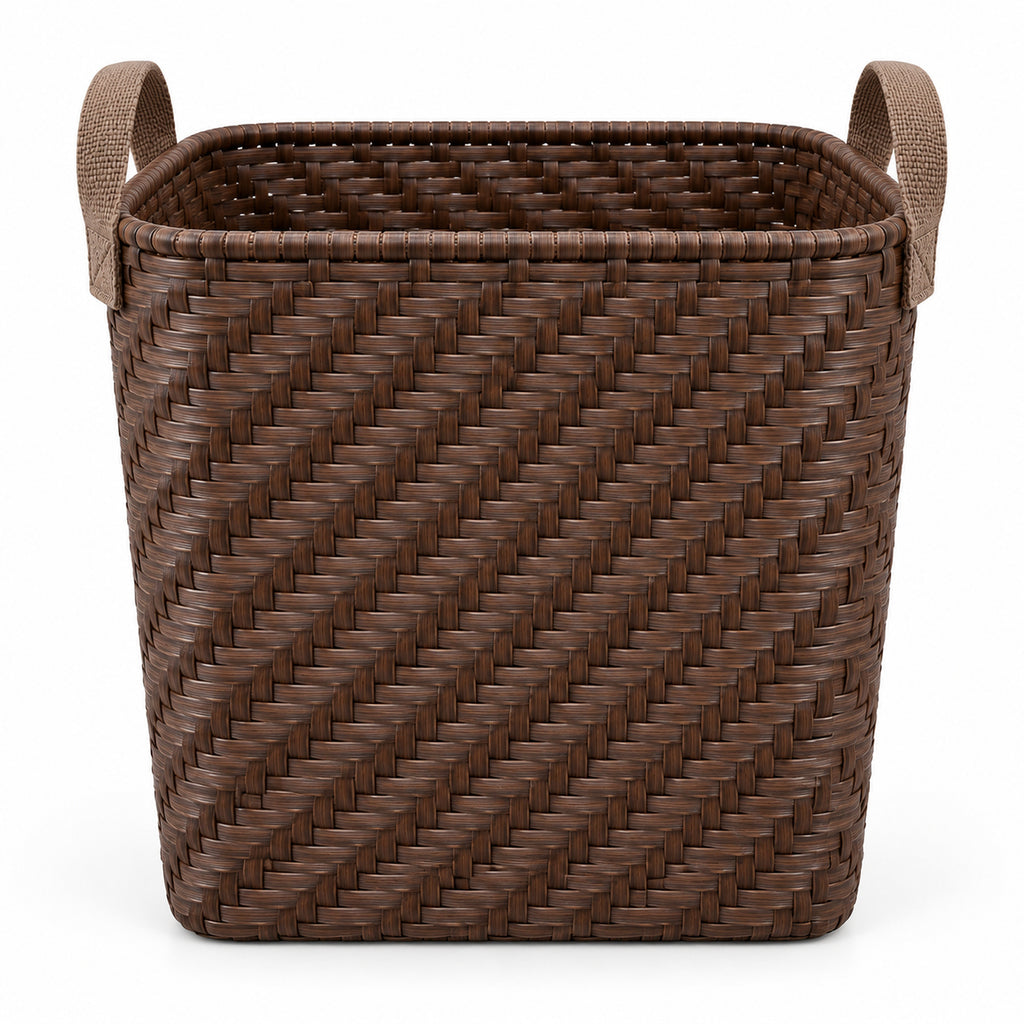 Tall Tapered Woven Storage Basket with Soft Strap Handles