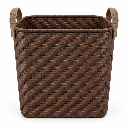 Tall Tapered Woven Storage Basket with Soft Strap Handles