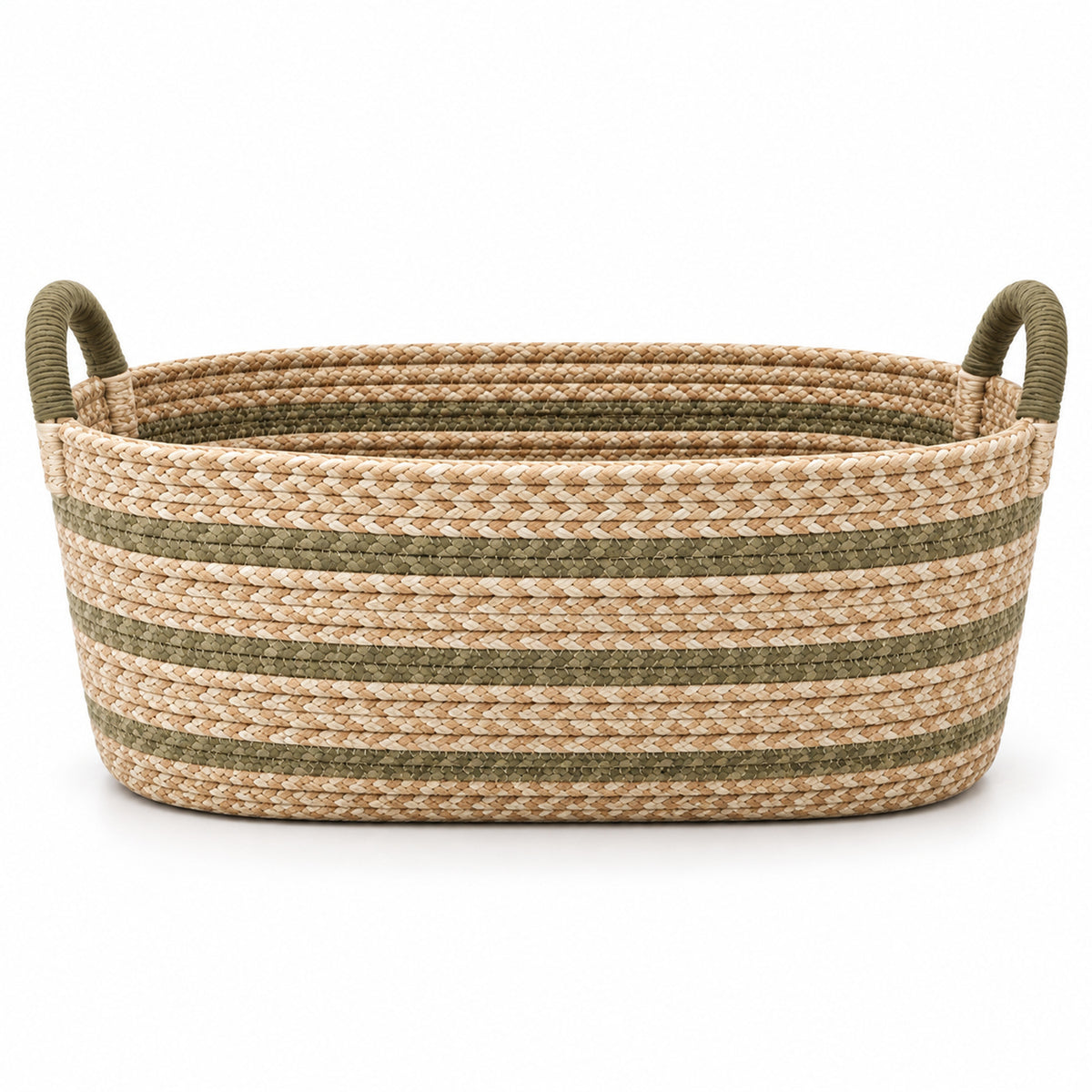 Low Oval Woven Storage Basket with Wrapped Handles