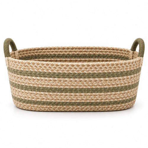 Low Oval Woven Storage Basket with Wrapped Handles