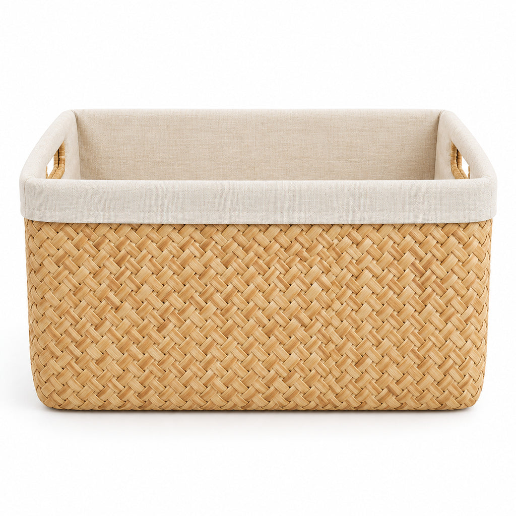 Herringbone Woven Storage Basket with Linen-Blend Liner