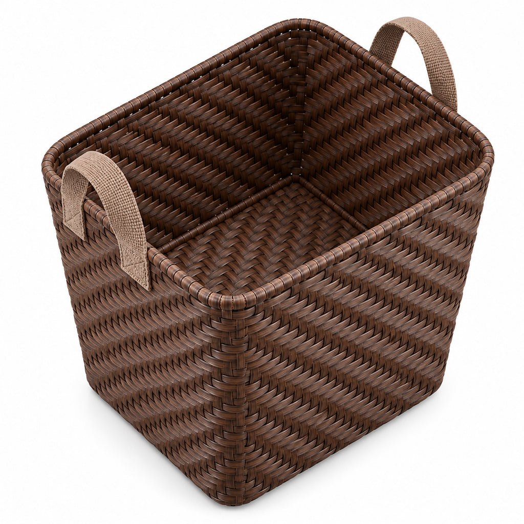 Tall Tapered Woven Storage Basket with Soft Strap Handles