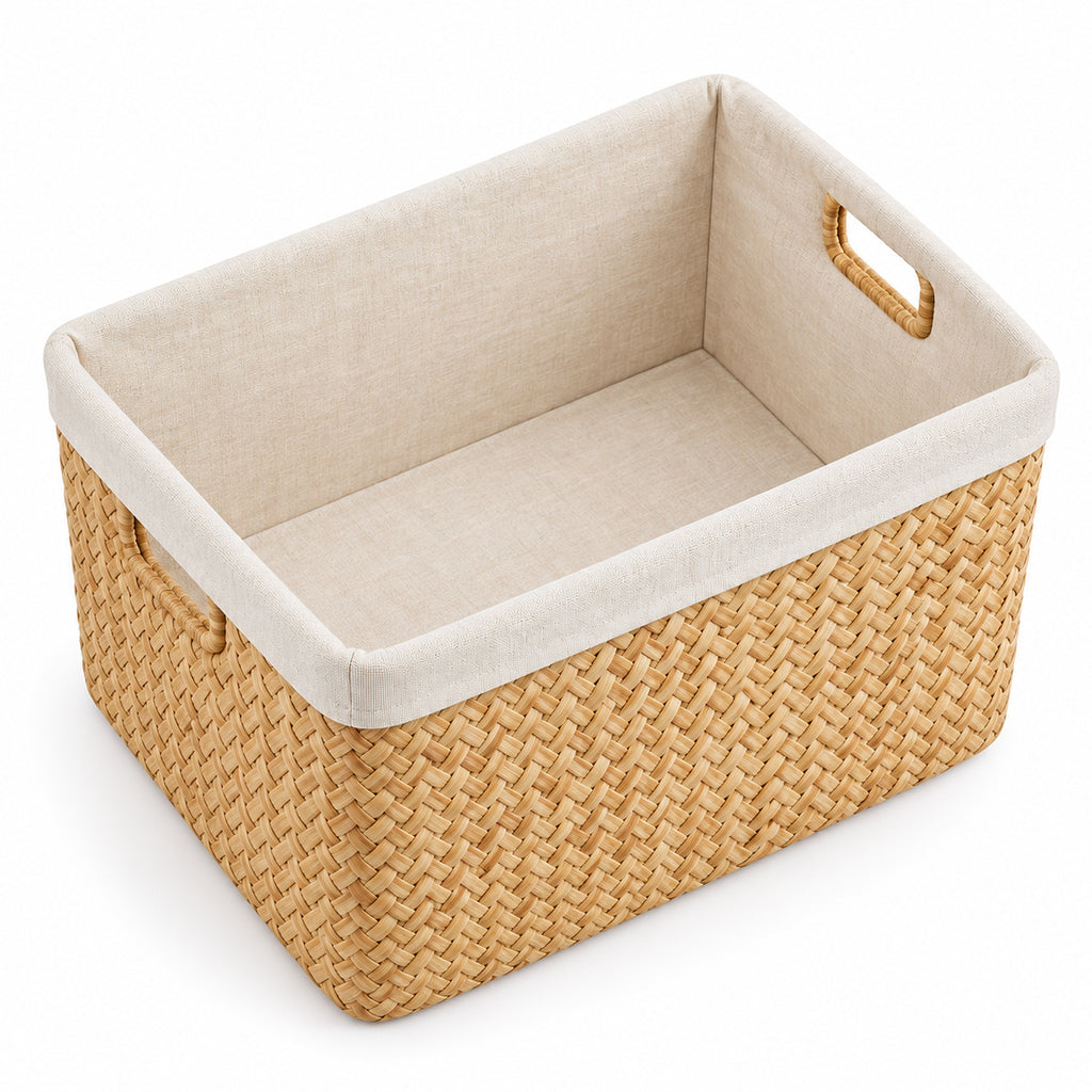 Herringbone Woven Storage Basket with Linen-Blend Liner