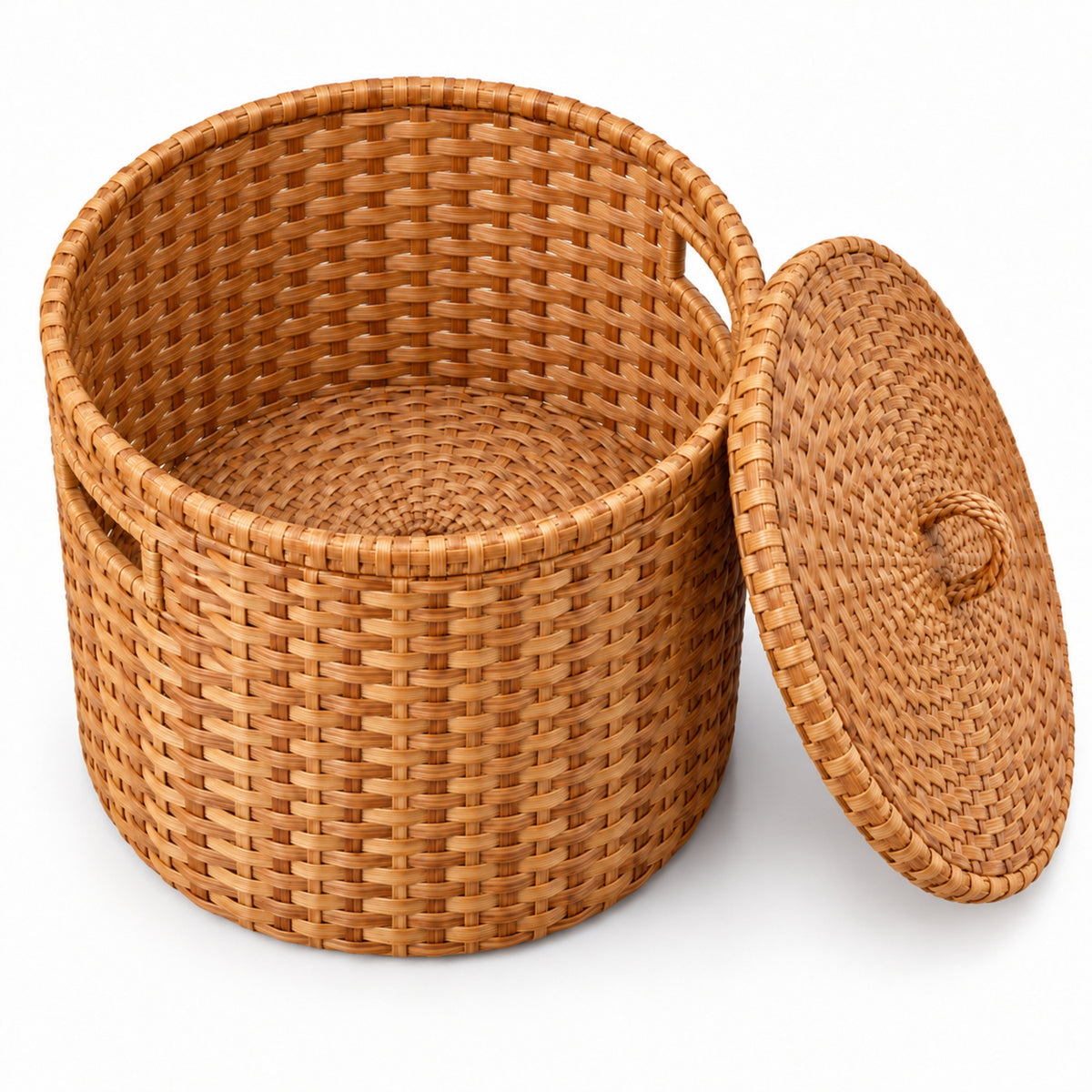 Round Woven Storage Basket with Flat Lift-Off Lid
