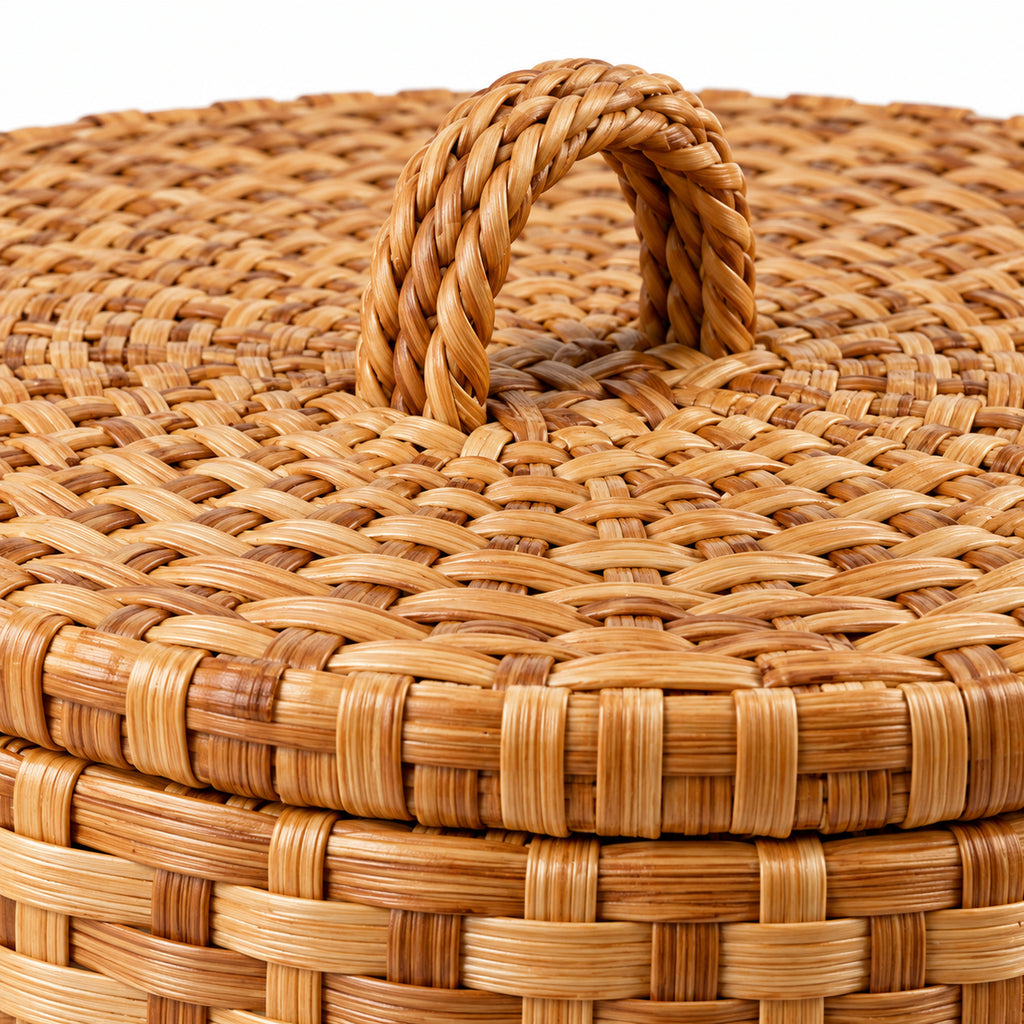 Round Woven Storage Basket with Flat Lift-Off Lid
