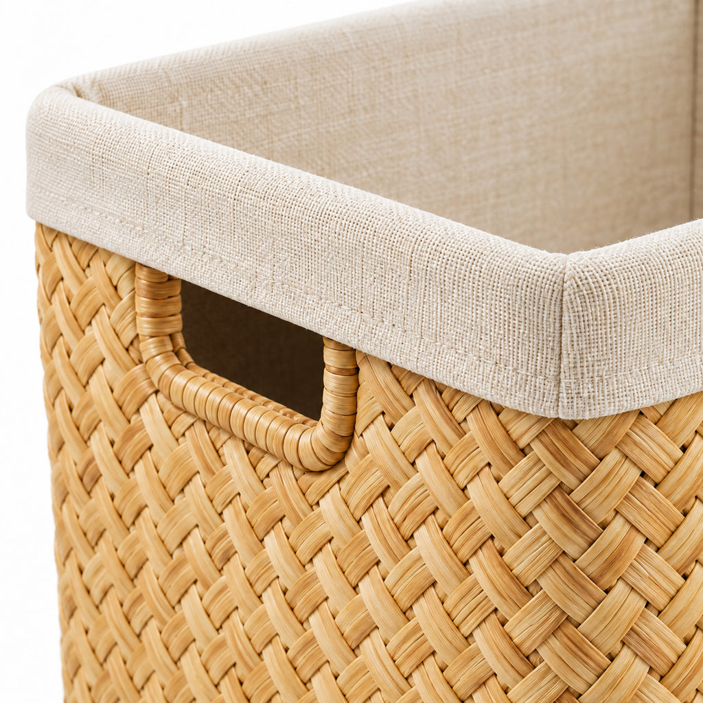 Herringbone Woven Storage Basket with Linen-Blend Liner