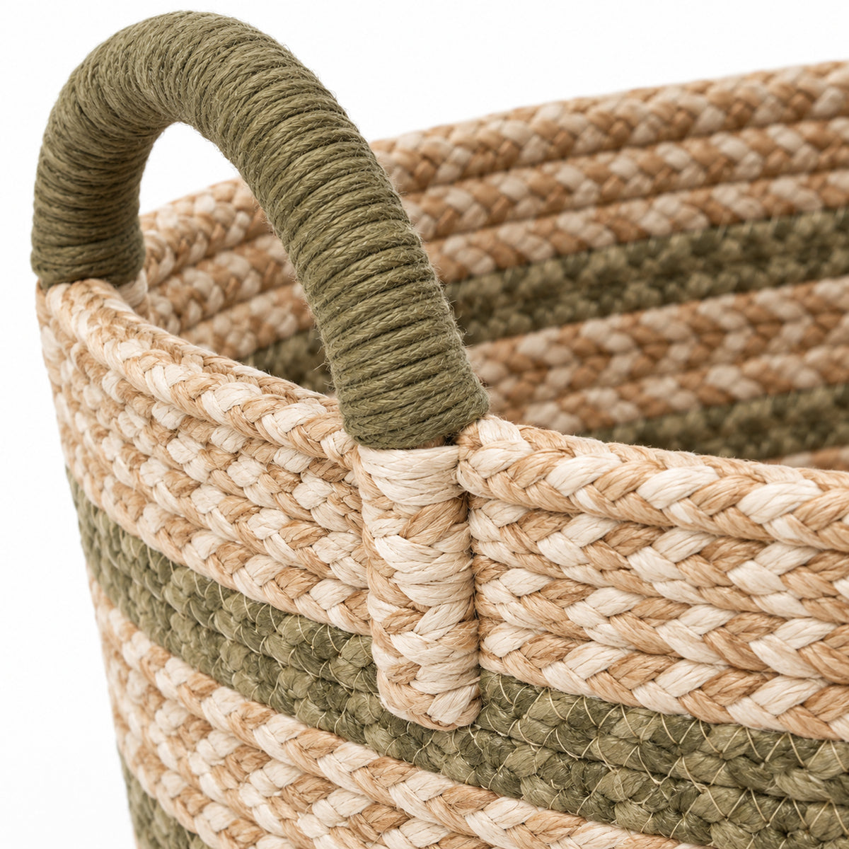 Low Oval Woven Storage Basket with Wrapped Handles