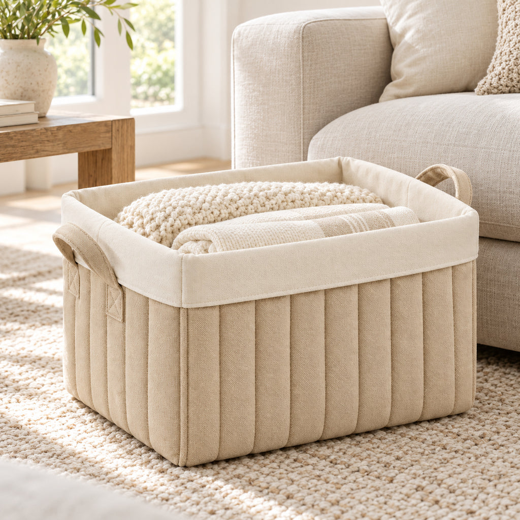 Quilted Canvas Storage Basket with Fold-Down Cuff