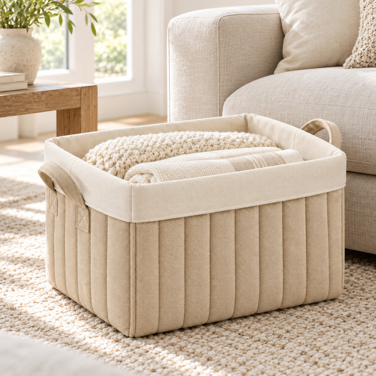 Quilted Canvas Storage Basket with Fold-Down Cuff
