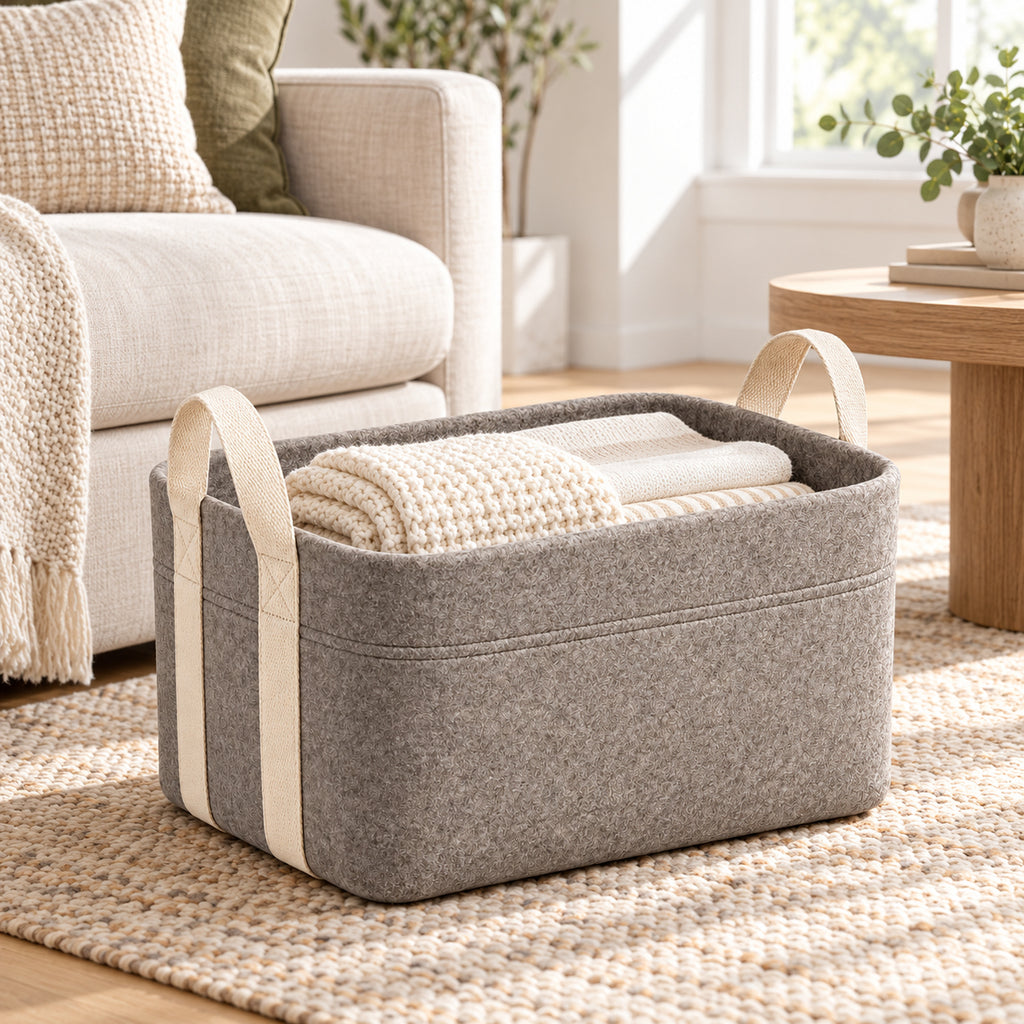 Foldable Felt Storage Basket with Wide Carry Handles