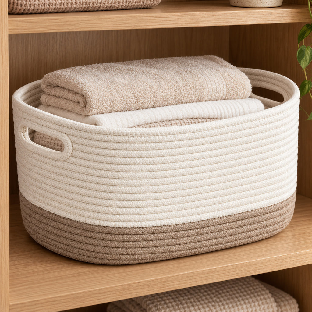 Oval Cotton Rope Storage Basket with Inset Handles