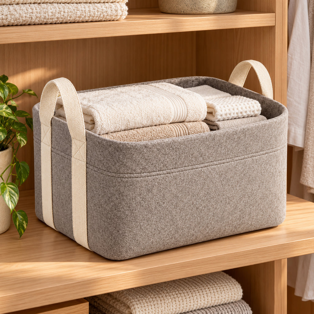 Foldable Felt Storage Basket with Wide Carry Handles