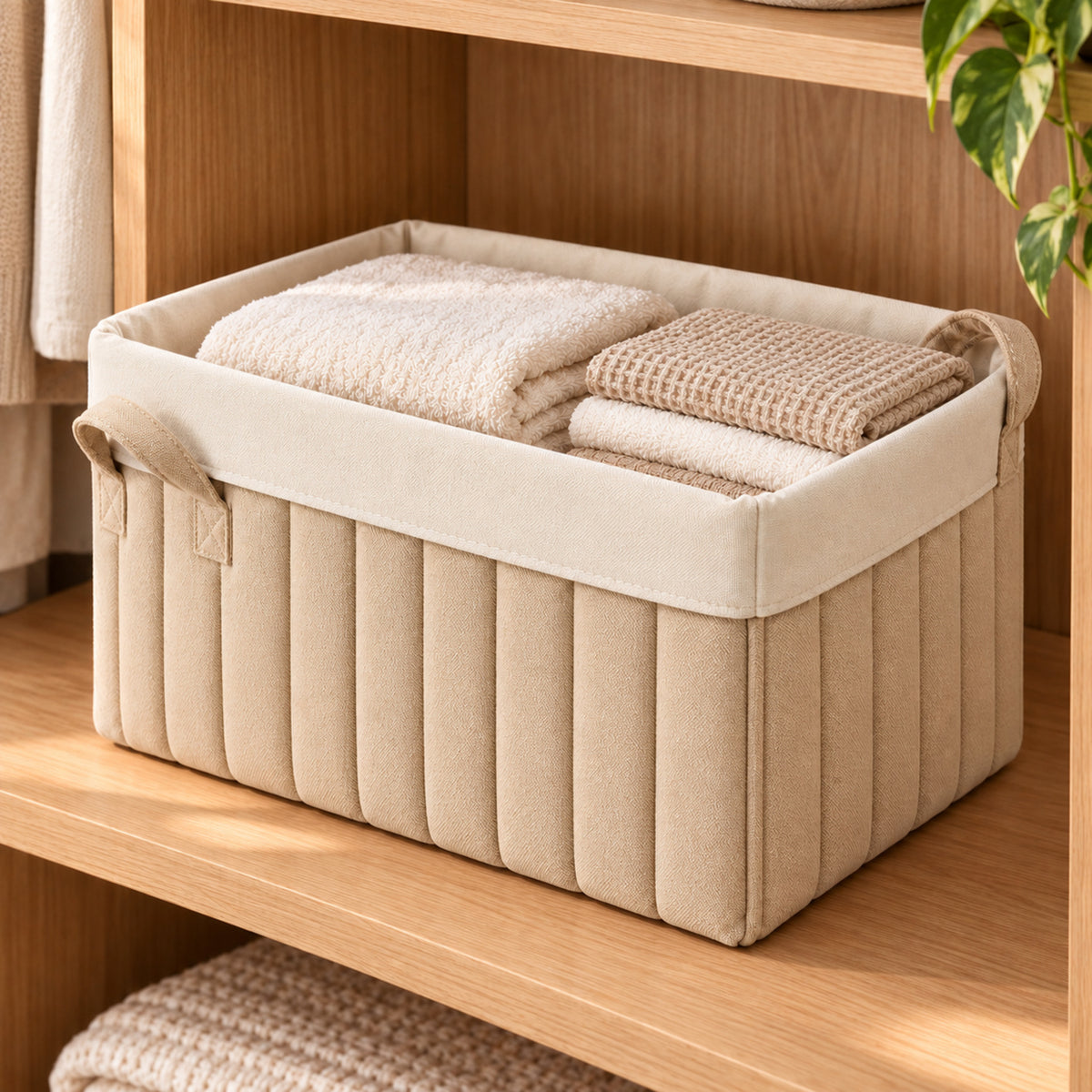 Quilted Canvas Storage Basket with Fold-Down Cuff